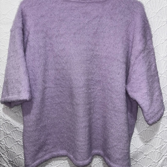 Anthropologie Women’s Lilac Fluffy Knit Short Sleeve Sweater Top Size M NWT - Picture 2 of 10